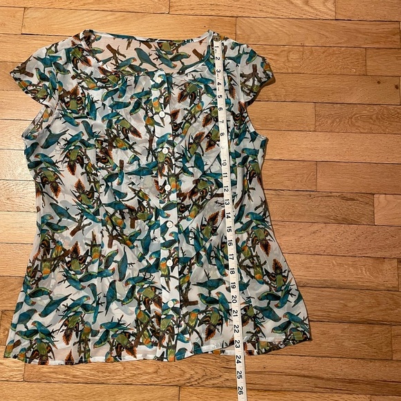Lovely Sheer Tropical Birds Cap Sleeve Button Down Women’s M - Picture 6 of 7